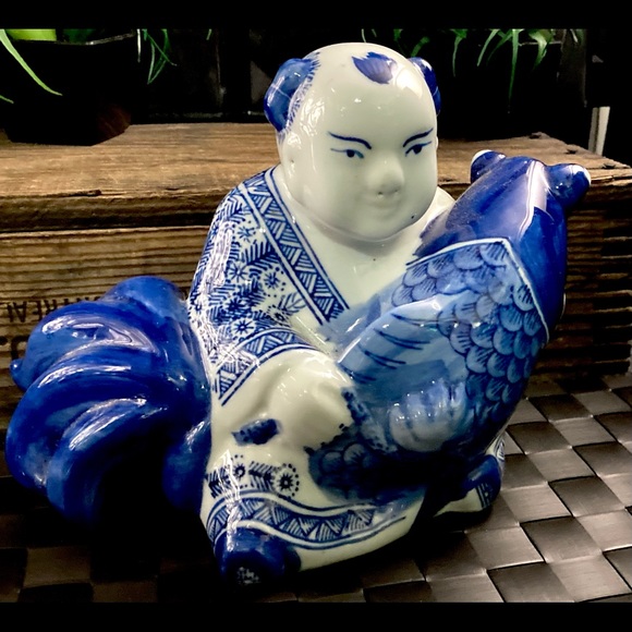 Large Ceramic Buddha | Feng Shui Maitreya Buddha Sitting Koi Lucky God Statue - Picture 3 of 13